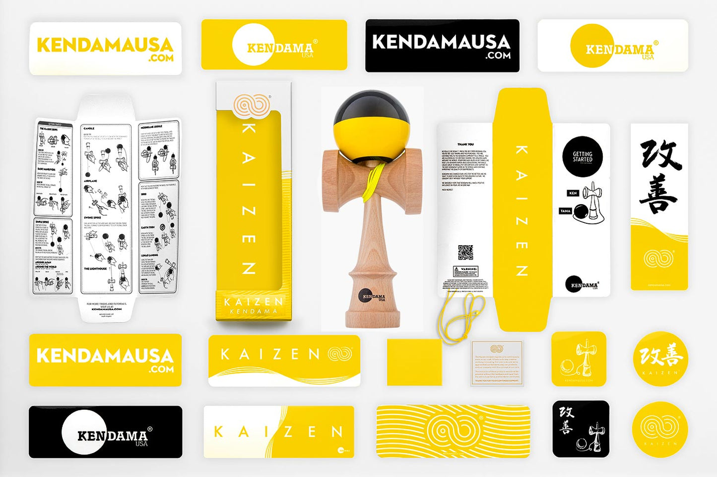 KENDAMA USA Kaizen Kendama ジェット シェイプ ハーフスプリット イエロー／ブラック